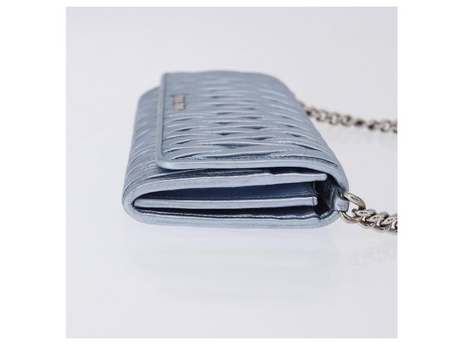 Sac à épaule portefeuille Miu Miu Matelassé en cuir bleu clair argenté Auth 200112M - vue 3