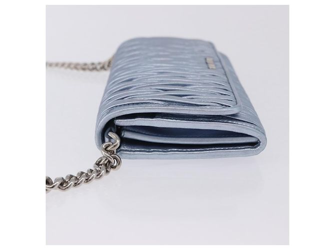 Sac à épaule portefeuille Miu Miu Matelassé en cuir bleu clair argenté Auth 200112M - vue 4