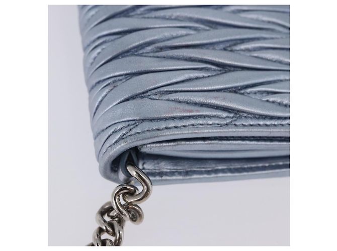 Sac à épaule portefeuille Miu Miu Matelassé en cuir bleu clair argenté Auth 200112M - vue 5