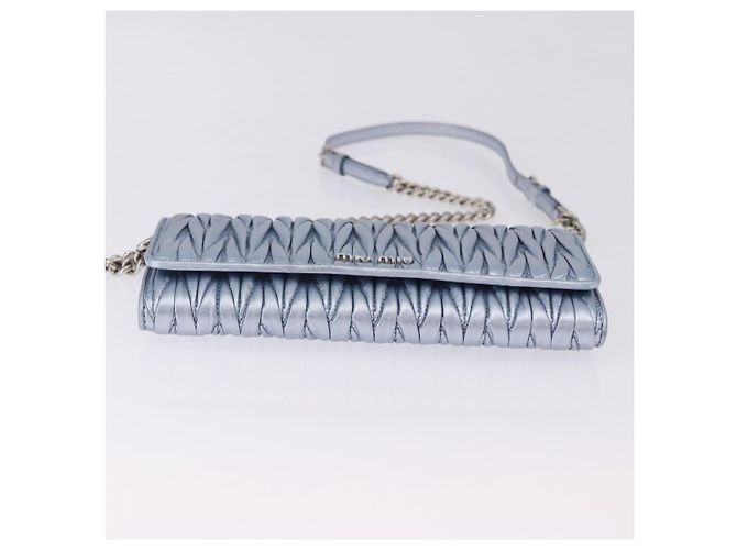 Sac à épaule portefeuille Miu Miu Matelassé en cuir bleu clair argenté Auth 200112M - vue 6