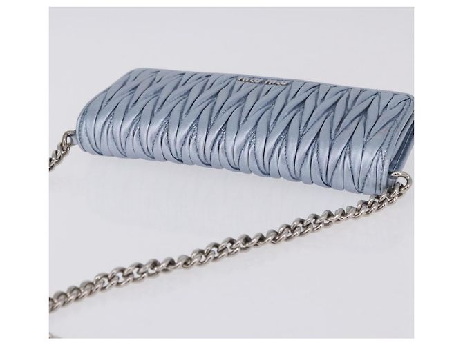 Sac à épaule portefeuille Miu Miu Matelassé en cuir bleu clair argenté Auth 200112M - vue 7