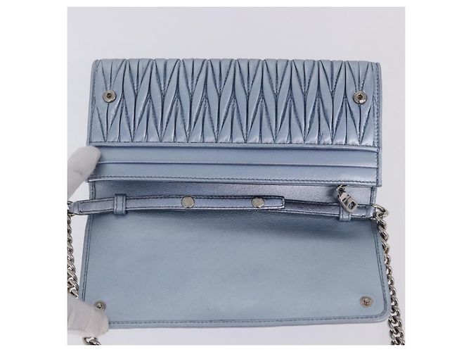 Sac à épaule portefeuille Miu Miu Matelassé en cuir bleu clair argenté Auth 200112M - vue 9
