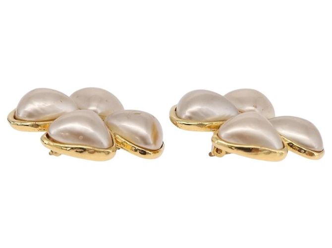 Boucles d'oreilles perles CHANEL Métal Doré CC Auth 197929 - vue 13