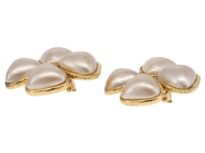 Boucles d'oreilles perles CHANEL Métal Doré CC Auth 197929 - vue 14