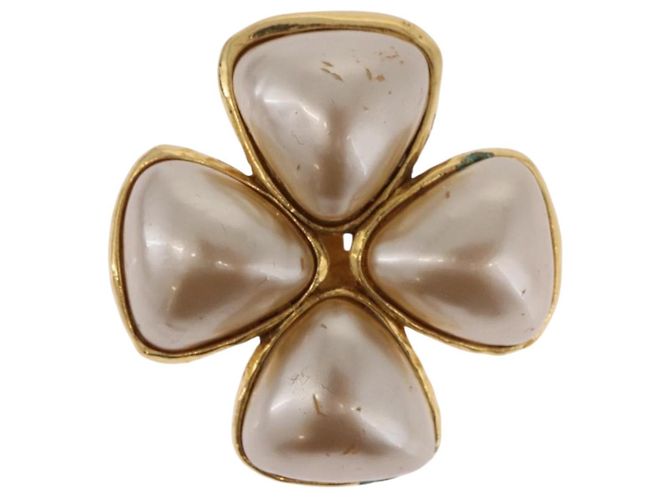 Boucles d'oreilles perles CHANEL Métal Doré CC Auth 197929 - vue 3