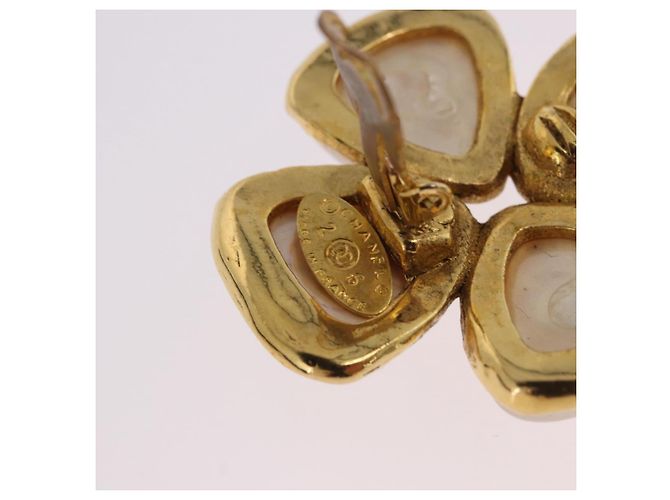 Boucles d'oreilles perles CHANEL Métal Doré CC Auth 197929 - vue 7