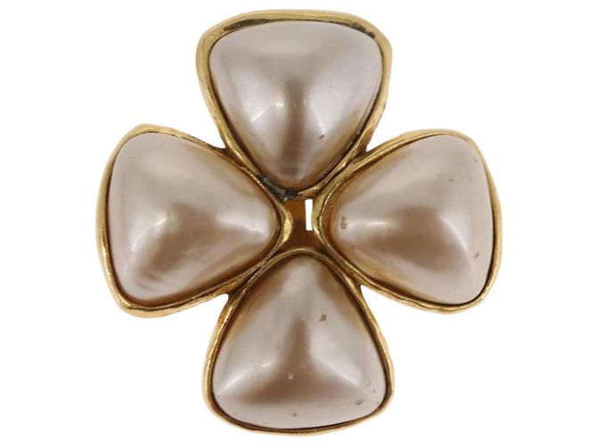 Boucles d'oreilles perles CHANEL Métal Doré CC Auth 197929 - vue 8
