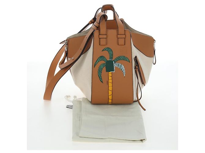 Bolsa de mão LOEWE Hammock Small Canvas Leather 2way Beige Silver Auth 198601M Prata Bege - vista 12