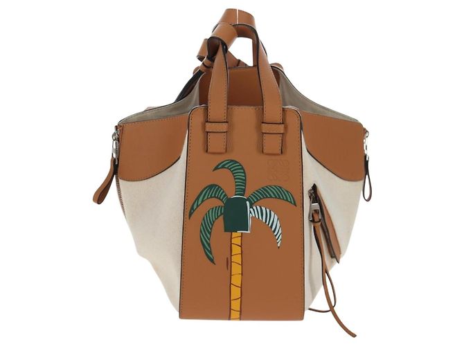 Bolsa de mão LOEWE Hammock Small Canvas Leather 2way Beige Silver Auth 198601M Prata Bege - vista 13