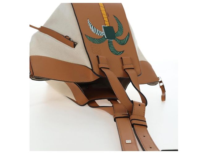 Bolsa de mão LOEWE Hammock Small Canvas Leather 2way Beige Silver Auth 198601M Prata Bege - vista 14
