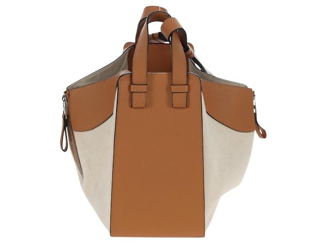 Bolsa de mão LOEWE Hammock Small Canvas Leather 2way Beige Silver Auth 198601M Prata Bege - vista 2