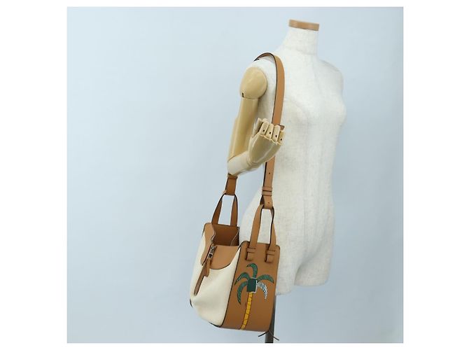 Bolsa de mão LOEWE Hammock Small Canvas Leather 2way Beige Silver Auth 198601M Prata Bege - vista 30