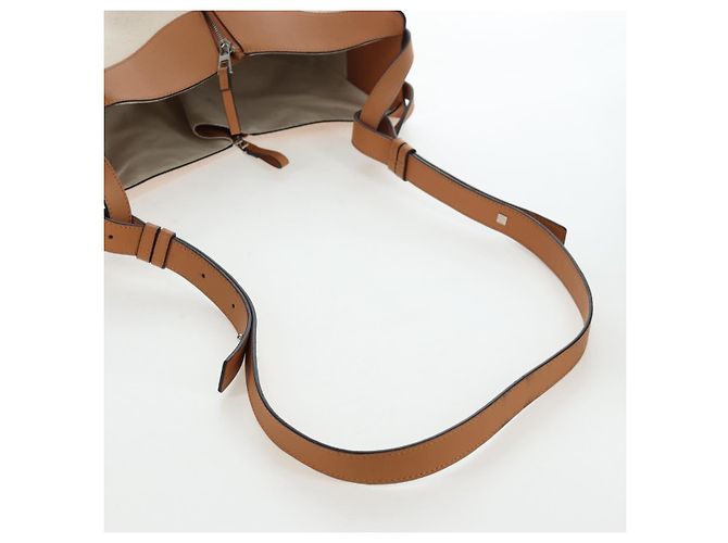 Bolsa de mão LOEWE Hammock Small Canvas Leather 2way Beige Silver Auth 198601M Prata Bege - vista 8