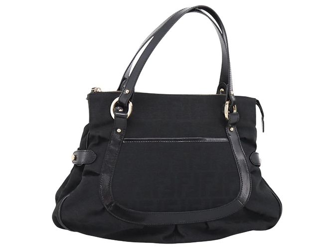 Borsa Tote FENDI Zucca Canvas Black Gold Tone 8BR628 Auth 199495A Nero - vista 13