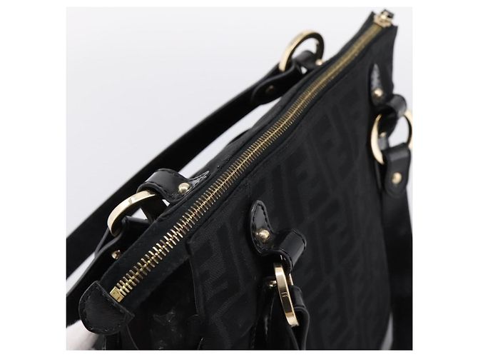 Borsa Tote FENDI Zucca Canvas Black Gold Tone 8BR628 Auth 199495A Nero - vista 6