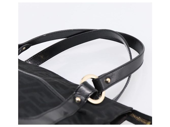 Borsa Tote FENDI Zucca Canvas Black Gold Tone 8BR628 Auth 199495A Nero - vista 8