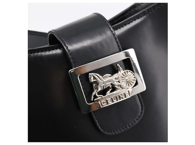 Céline Bolsa de Ombro CELINE Horse Carriage em Couro Preto e Prata Auth 201919A - vista 17