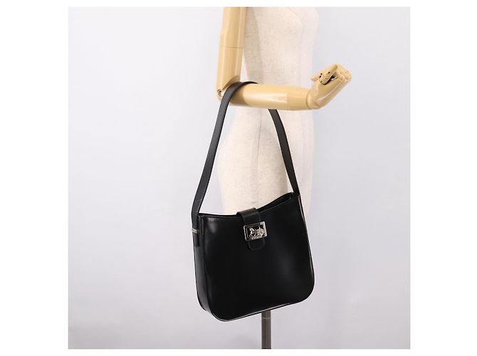 Céline Bolsa de Ombro CELINE Horse Carriage em Couro Preto e Prata Auth 201919A - vista 22