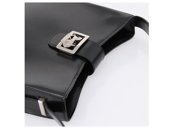 Céline Bolsa de Ombro CELINE Horse Carriage em Couro Preto e Prata Auth 201919A - vista 6