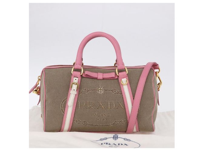 PRADA Handtasche Jacquard 2way Beige Gold Auth 200074V Golden - Ansicht 12