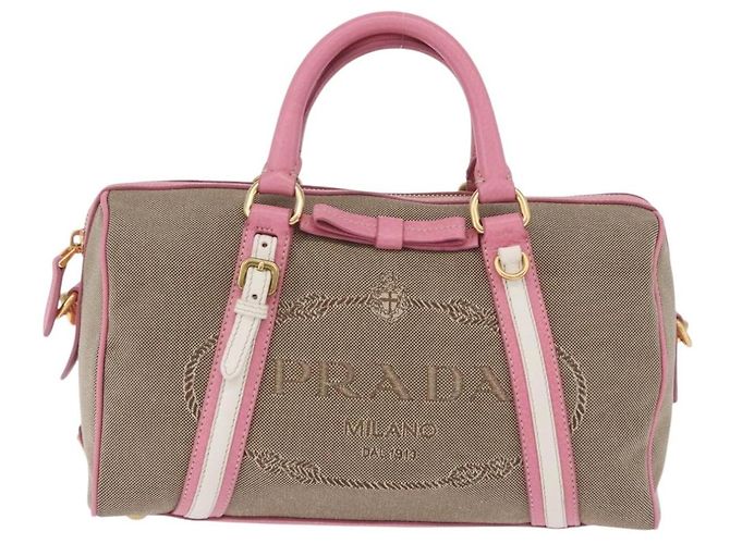 PRADA Handtasche Jacquard 2way Beige Gold Auth 200074V Golden - Ansicht 13