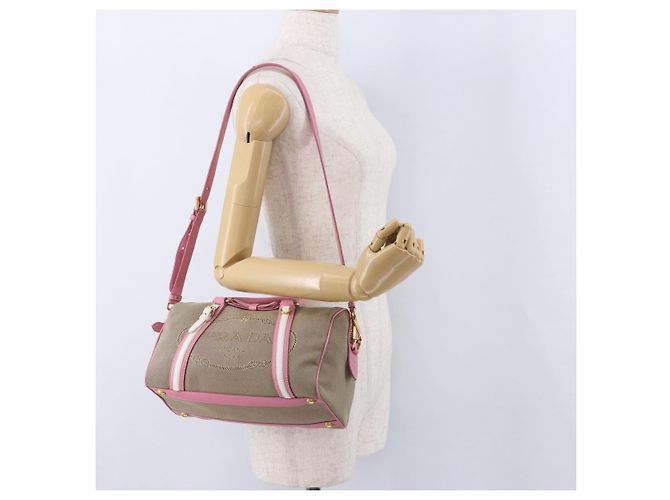 PRADA Handtasche Jacquard 2way Beige Gold Auth 200074V Golden - Ansicht 28