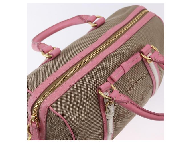 PRADA Handtasche Jacquard 2way Beige Gold Auth 200074V Golden - Ansicht 6