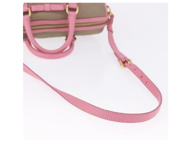 PRADA Handtasche Jacquard 2way Beige Gold Auth 200074V Golden - Ansicht 8