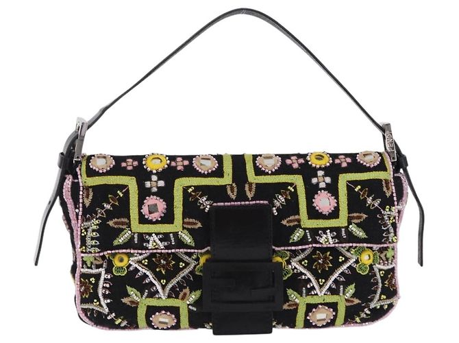 FENDI Mamma Baguette Schultertasche aus Canvas und Perlen, multicolor silber, Auth yk20784SAM Mehrfarben - Ansicht 13