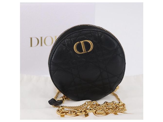 Borsa a tracolla Christian Dior Canage in pelle nera e oro Auth 202146V Nero D'oro - vista 22