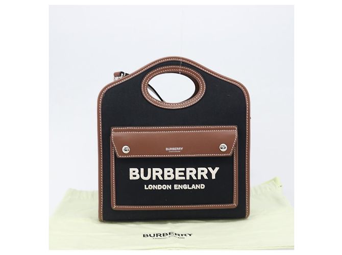 Borsa a mano BURBERRY Canvas 2way Silver Black Auth 202239V Nero Argento - vista 12