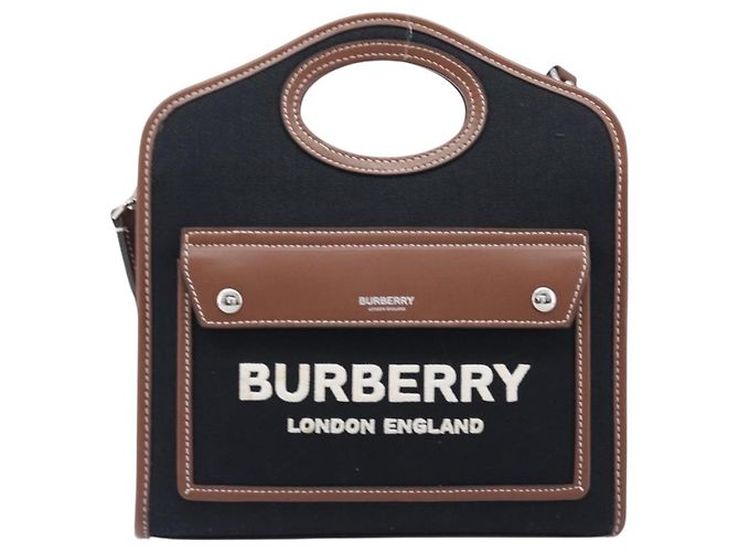 Borsa a mano BURBERRY Canvas 2way Silver Black Auth 202239V Nero Argento - vista 13