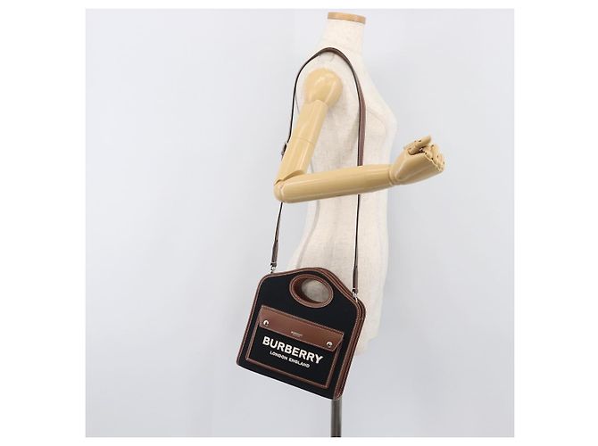Borsa a mano BURBERRY Canvas 2way Silver Black Auth 202239V Nero Argento - vista 26
