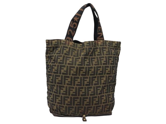 FENDI Zucca Canvas Tote Bag Nylon Braun Schwarz Auth 199977 - Ansicht 13