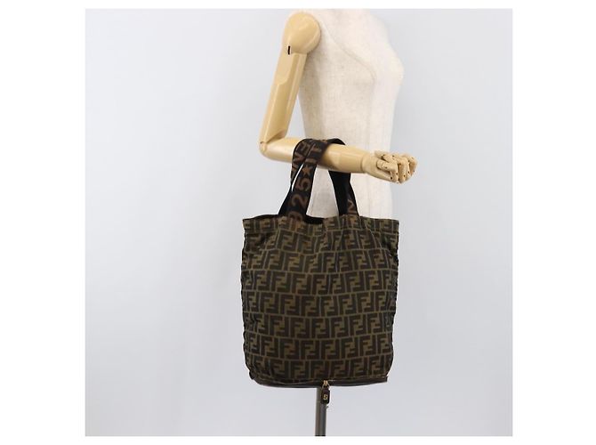 FENDI Zucca Canvas Tote Bag Nylon Braun Schwarz Auth 199977 - Ansicht 19