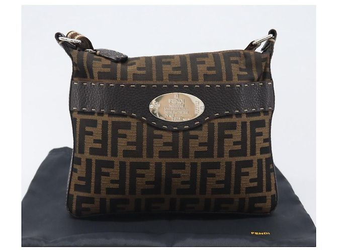 FENDI Zucca Canvas Celeria Schultertasche Schwarz Braun Auth 199921A - Ansicht 12