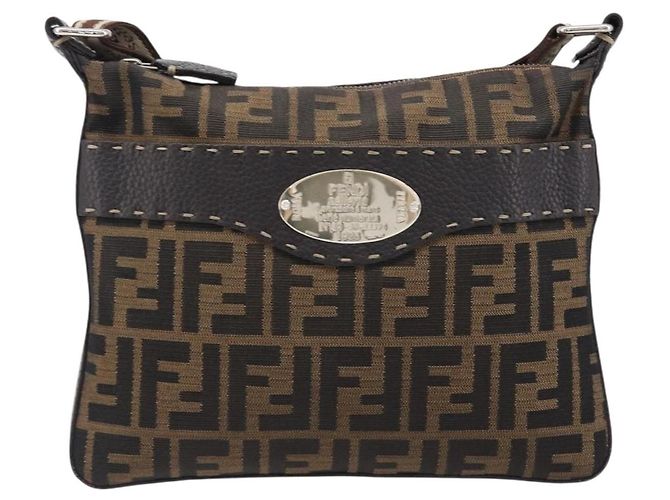 FENDI Zucca Canvas Celeria Schultertasche Schwarz Braun Auth 199921A - Ansicht 13