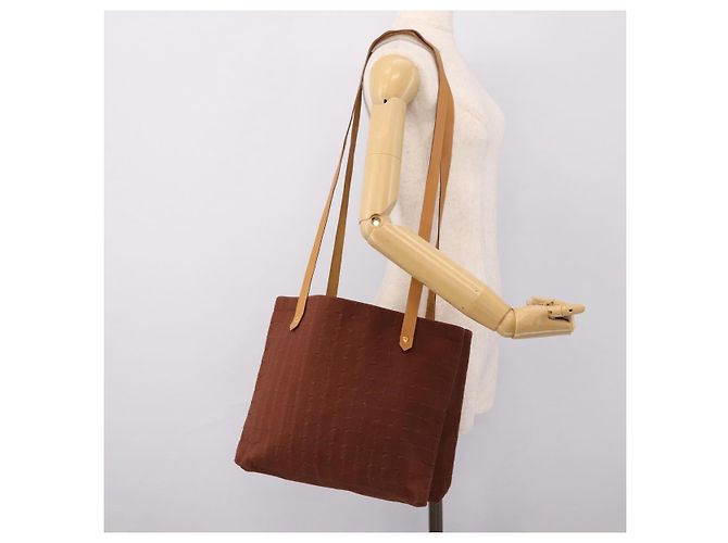 Hermès HERMES Amedaba Cabas Du Poche Schultertasche Canvas Brown Gold Tone Auth 200362A Braun - Ansicht 19