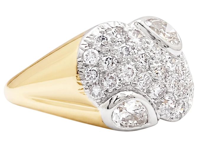 Autre Marque Anello in oro giallo, platino e diamanti a pera e brillanti. - vista 2
