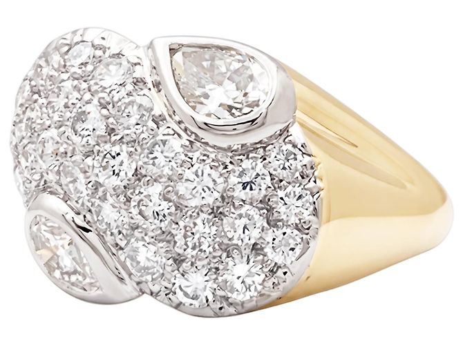 Autre Marque Anello in oro giallo, platino e diamanti a pera e brillanti. - vista 3
