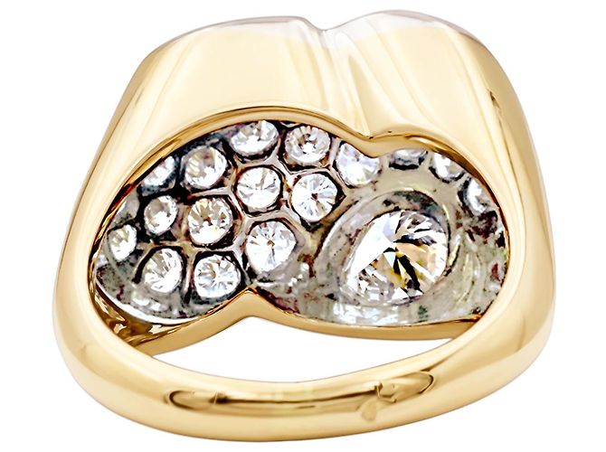 Autre Marque Anello in oro giallo, platino e diamanti a pera e brillanti. - vista 4