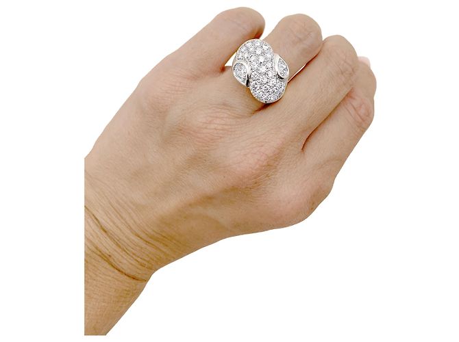 Autre Marque Anello in oro giallo, platino e diamanti a pera e brillanti. - vista 6