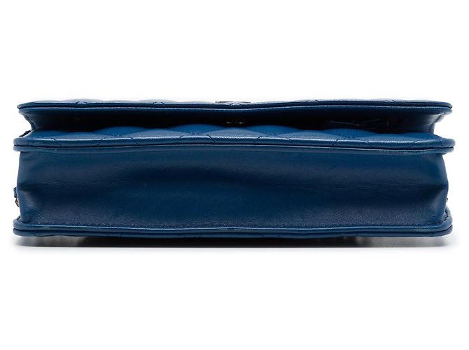 Borsa a tracolla Chanel CC matelassé in pelle d'agnello blu Wallet On Chain - vista 3