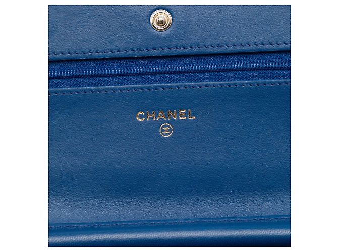 Borsa a tracolla Chanel CC matelassé in pelle d'agnello blu Wallet On Chain - vista 5