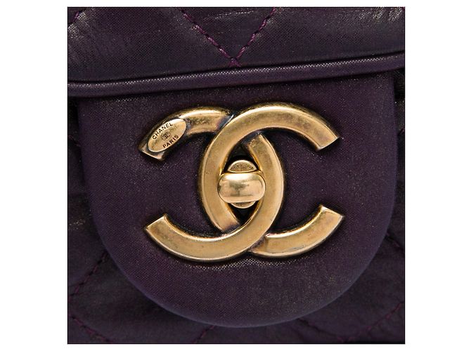 Borsa a tracolla Chanel Shiva Flap Large in vitello iridescente matelassé viola Porpora - vista 5