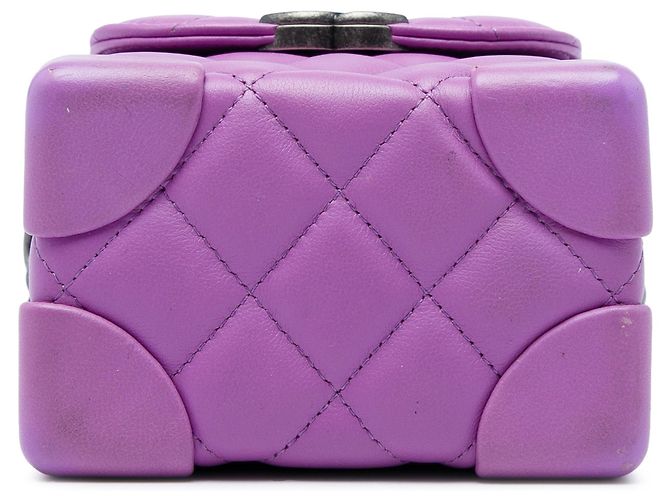 Borsa Crossbody Chanel Mini CC Quilted Lambskin Trunk Like Box Viola Porpora - vista 3