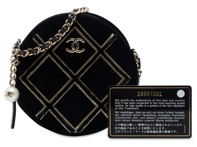 Borsa a tracolla rotonda Chanel in velluto nero con perle e paillettes - vista 7