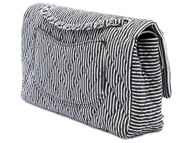Borsa a tracolla Chanel Medium Classic Canvas Sequin Stripes Double Flap nera Nero - vista 2