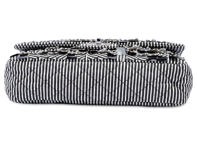 Borsa a tracolla Chanel Medium Classic Canvas Sequin Stripes Double Flap nera Nero - vista 3