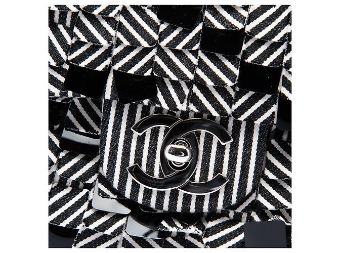 Borsa a tracolla Chanel Medium Classic Canvas Sequin Stripes Double Flap nera Nero - vista 5
